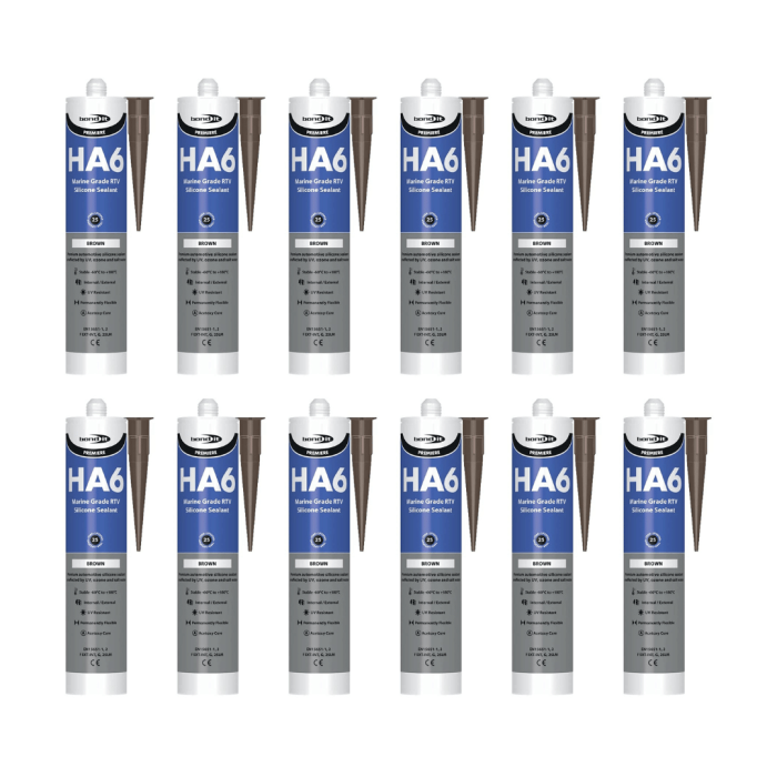 Bond It Premiere HA6 Marine Grade RTV Silicone Sealant Brown 310ml - Pack of 12