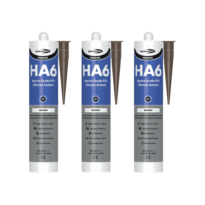 Bond It Premiere HA6 Marine Grade RTV Silicone Sealant Brown 310ml - Pack of 3