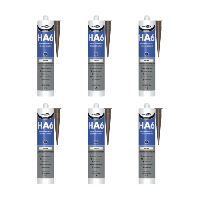 Bond It Premiere HA6 Marine Grade RTV Silicone Sealant Brown 310ml - Pack of 6
