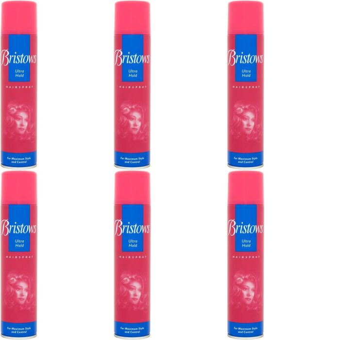Bristows Ultra Hold Hairspray 300ml can on a clean dressing table surface
