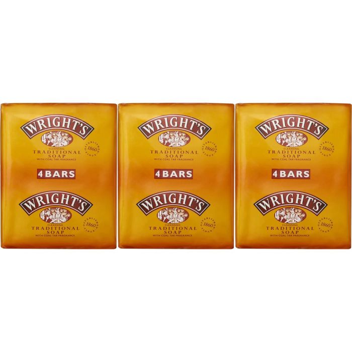 Wrights Traditional Soap with Coal Tar Fragrance 4 Bars - Pack of 3