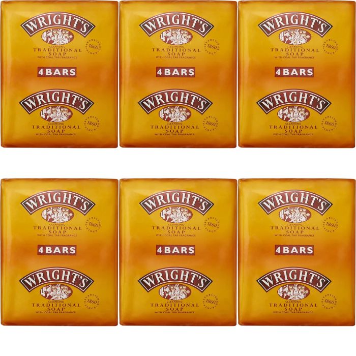 Wrights Traditional Soap with Coal Tar Fragrance 4 Bars - Pack of 6