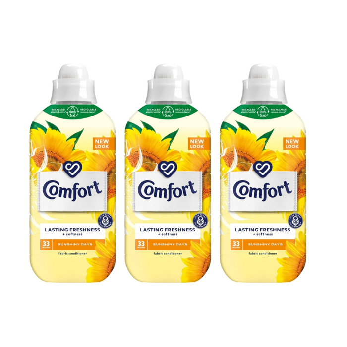 Comfort Sunshiny Days Fabric Conditioner Lasting Freshness + Softness 33 Washes 990ml - Pack of 3