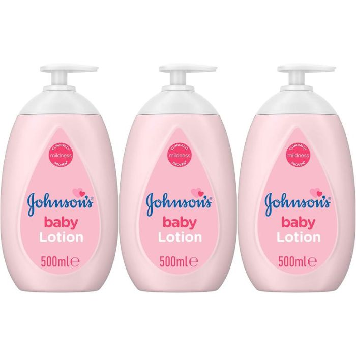 Johnson's Baby Lotion 500ml bottle on a clean nursery changing table
