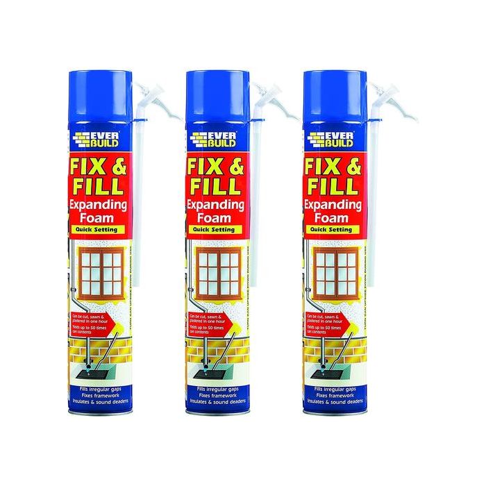Everbuild Fix and Fill Quick Setting Expanding Foam 750ml - Pack of 3