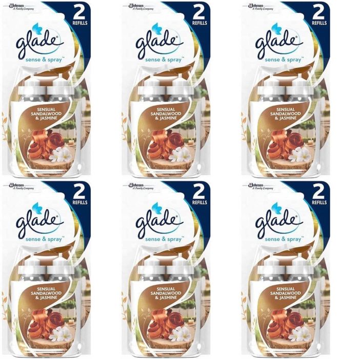 Glade Sense & Spray Twin Pack Sensual Sandalwood & Jasmine Refills, 2 x 18ml - Pack of 6