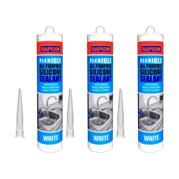Rapide All-Purpose Flexible Silicone Sealant Cartridge White 260ml - Pack of 3