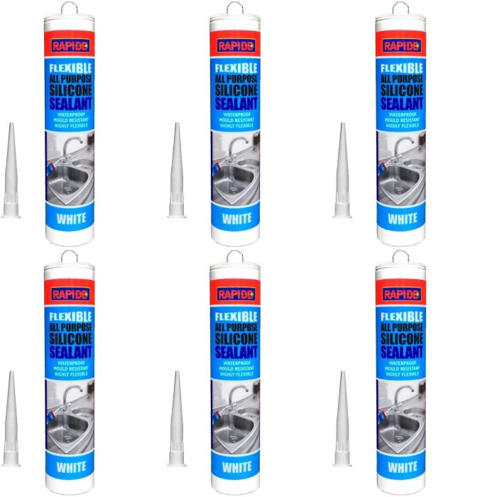 Rapide All-Purpose Flexible Silicone Sealant Cartridge White 260ml - Pack of 6