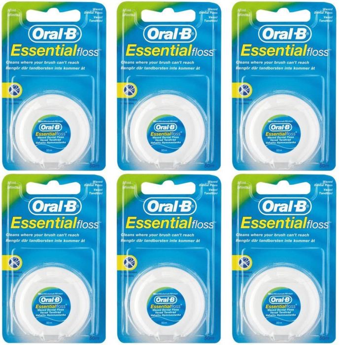Oral B Essential Waxed Mint Floss 50m - Pack of 6