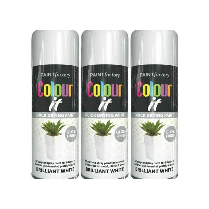 Paint Factory White Gloss Spray Paint Interior & Exterior 250ml - Pack of 3