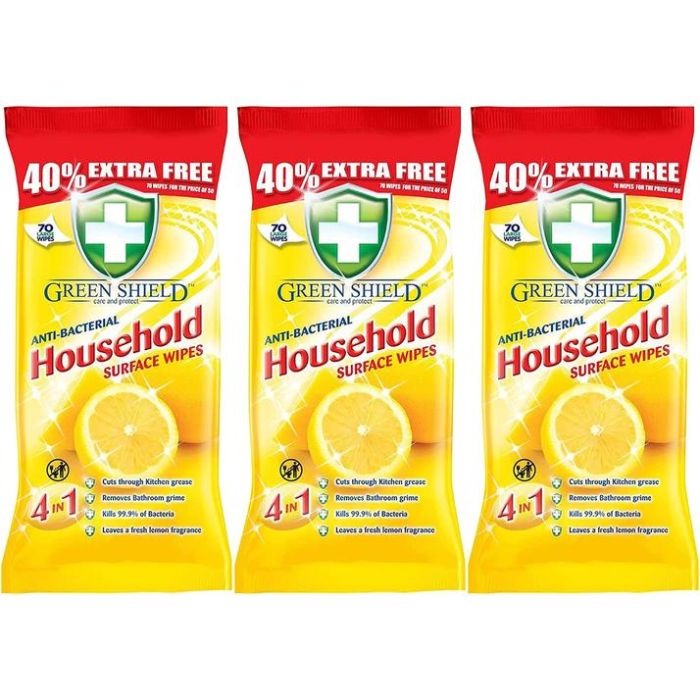 Greenshield Anti Bacterial Household Surface Wipes 70 Wipes - Pack of 3