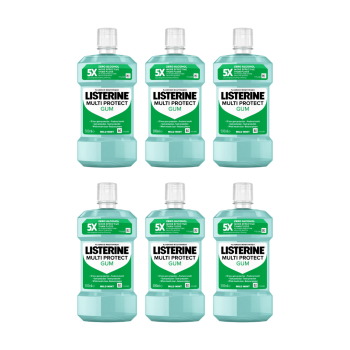 Listerine Multi Protect Gum Mild Mint Mouthwash 500ml - Pack of 6