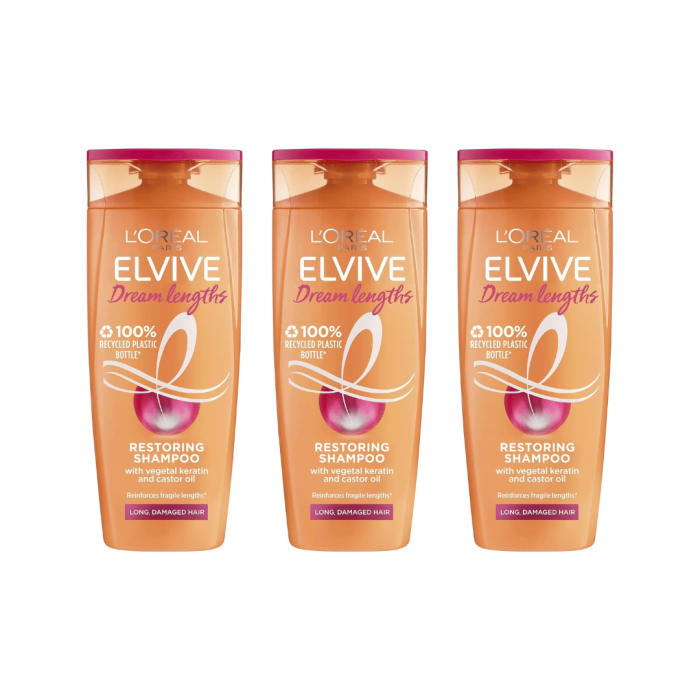 L'Oreal Paris Elvive Dream Lengths Long Hair Restoring Shampoo 250ml - Pack of 3