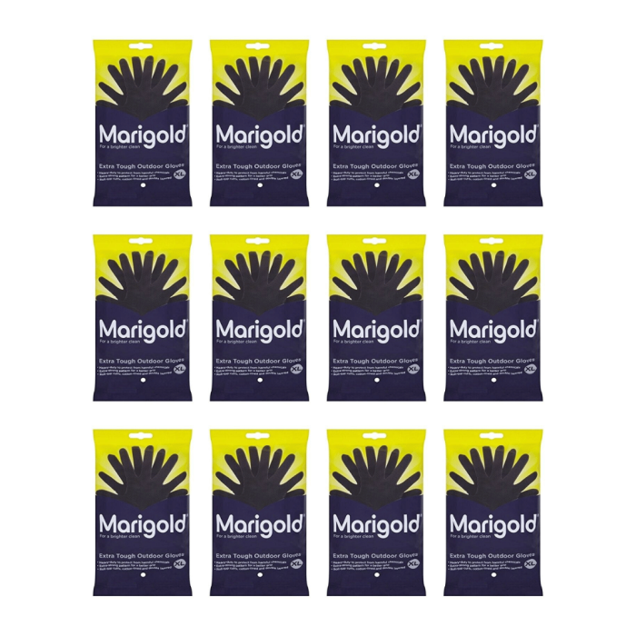 Marigold Extra Tough Outdoor Cleaning Rubber Gloves Extra Large Black - Pack of 12