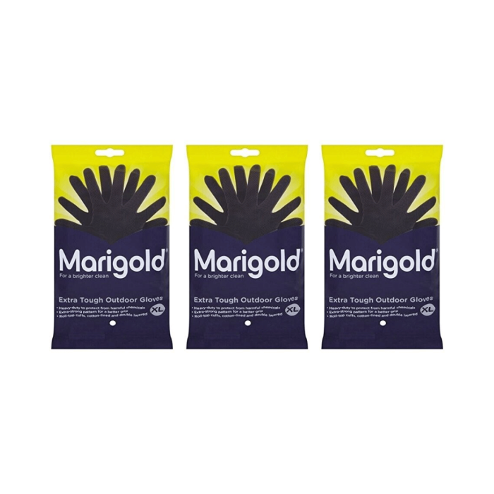 Marigold Extra Tough Outdoor Cleaning Rubber Gloves Extra Large Black - Pack of 3