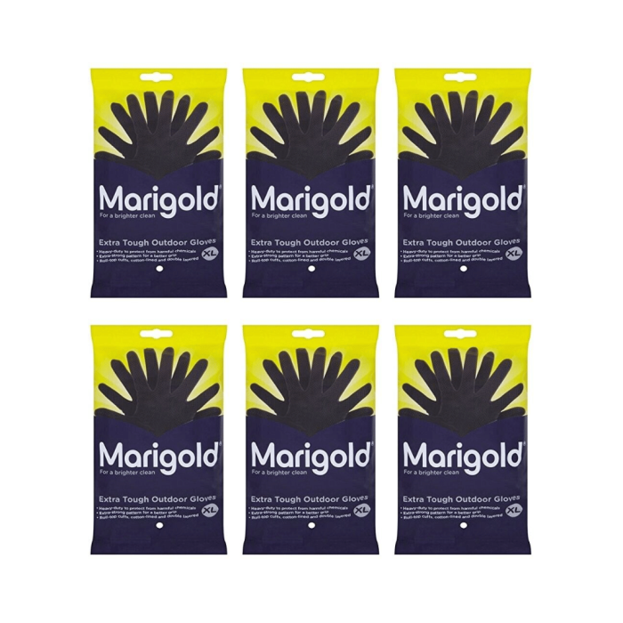 Marigold Extra Tough Outdoor Cleaning Rubber Gloves Extra Large Black - Pack of 6