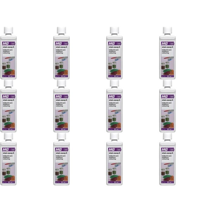 HG Stain Away 6, Removes Ballpoint Pen Ink, Stubborn Food & Colouring Marks 50ml - Pack of 12