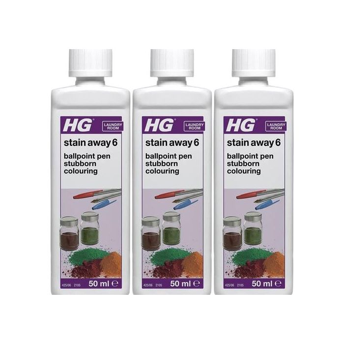 HG Stain Away 6, Removes Ballpoint Pen Ink, Stubborn Food & Colouring Marks 50ml - Pack of 3