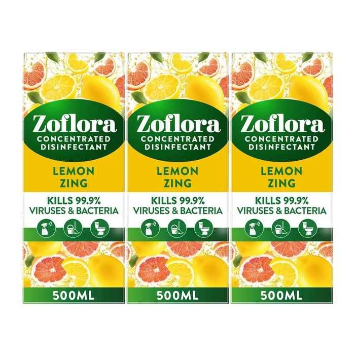 Zoflora Concentrated Antibacterial Disinfectant Lemon Zing 500ml - Pack of 3