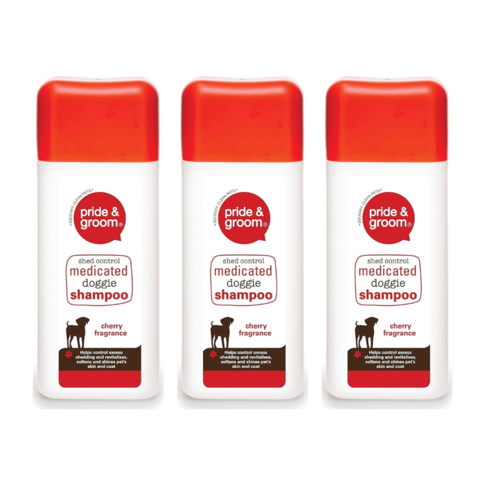 Pride & Groom Medicated Doggie Shampoo Cherry 300ml - Pack of 3