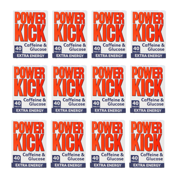 Power Kick Tablets Caffeine & Glucose 40 Tablets - Pack of 12