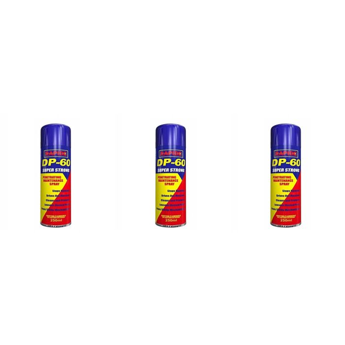 Rapide DP60 Penetrating Cleaning Maintenance Spray 250ml can on a workshop bench
