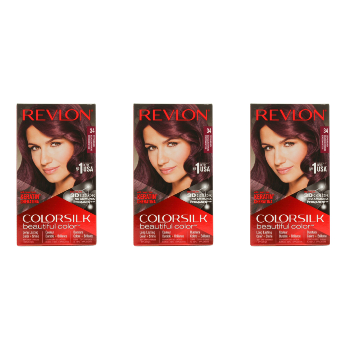 Revlon Colorsilk Beautiful Hair Color Deep Burgundy 34 - Pack of 3
