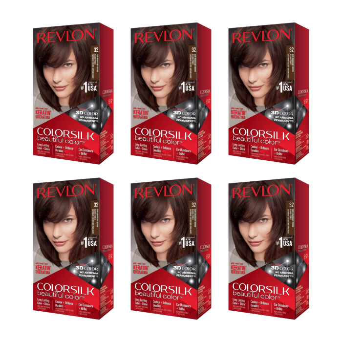 Revlon Colorsilk Hair Colour Dark Mahogany Brown 32 - Pack of 6