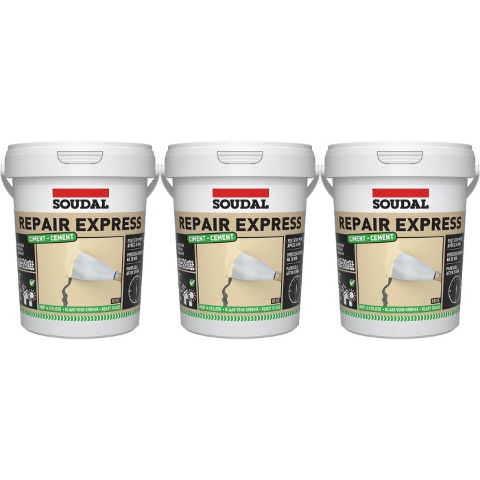 Soudal Repair Mortar Cement Ready Filler Beige 900ml - Pack of 3