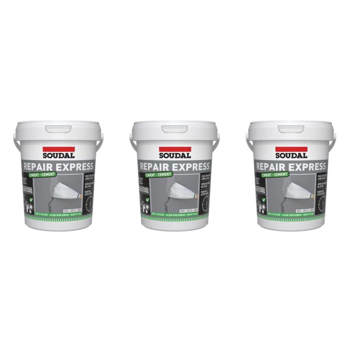 Soudal Repair Mortar Cement Ready Mix Filler Grey 900ml - Pack of 3