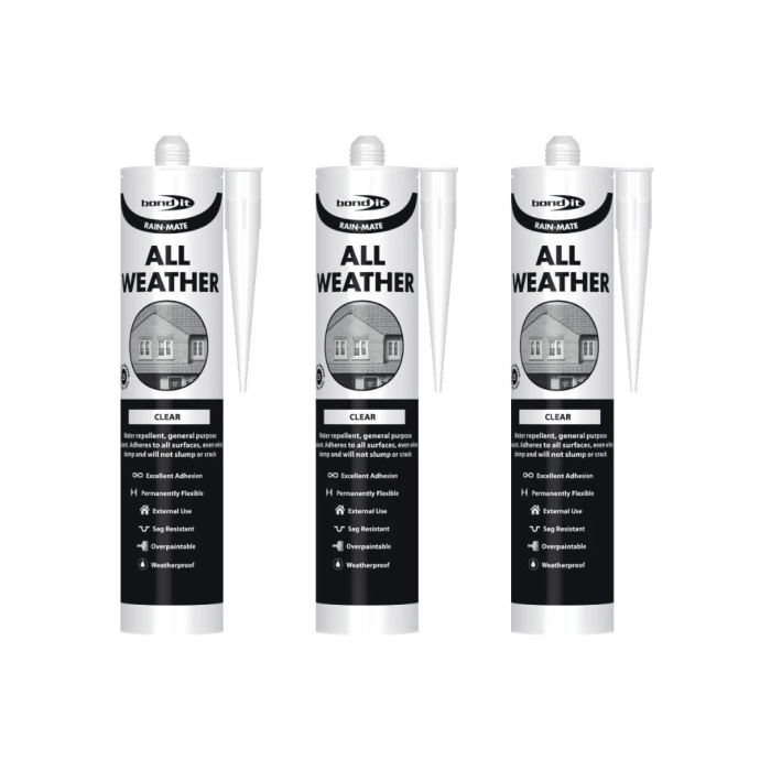 Bond It Rain-Mate All-Weather Sealant Clear 300ml - Pack of 3