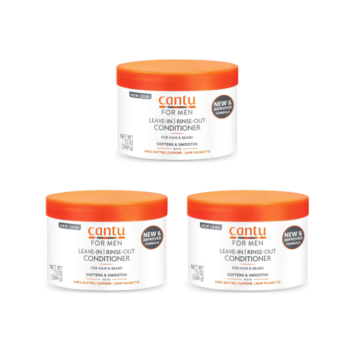 Cantu For Men Leave-In Rinse Out Conditioner Hair & Beard 368gm - Pack of 3