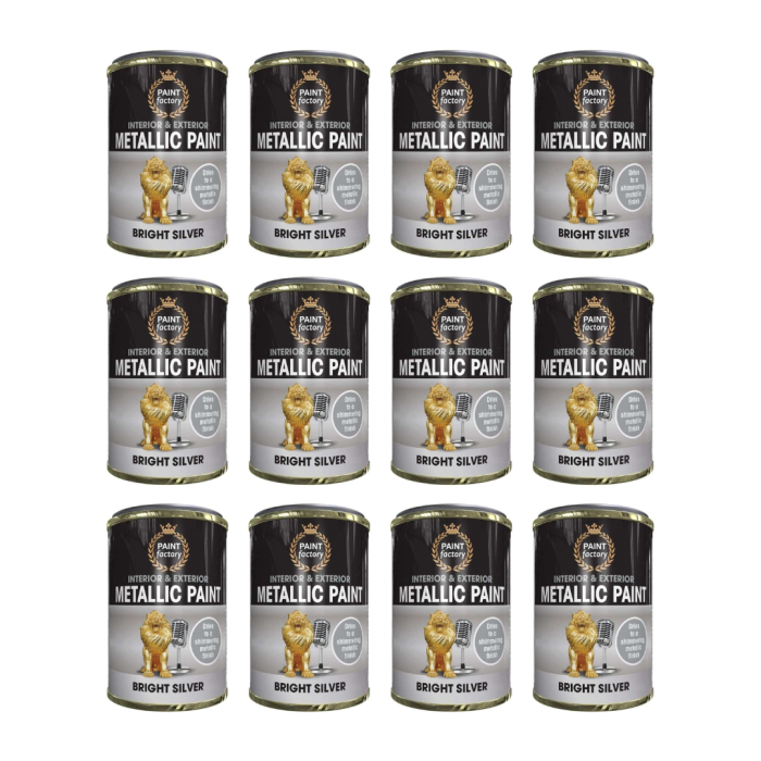 Paint Factory Metallic Paint Interior & Exterior Bright Silver 300ml - Pack of 12