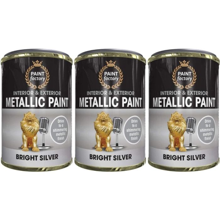 Paint Factory Metallic Paint Interior & Exterior Bright Silver 300ml - Pack of 3