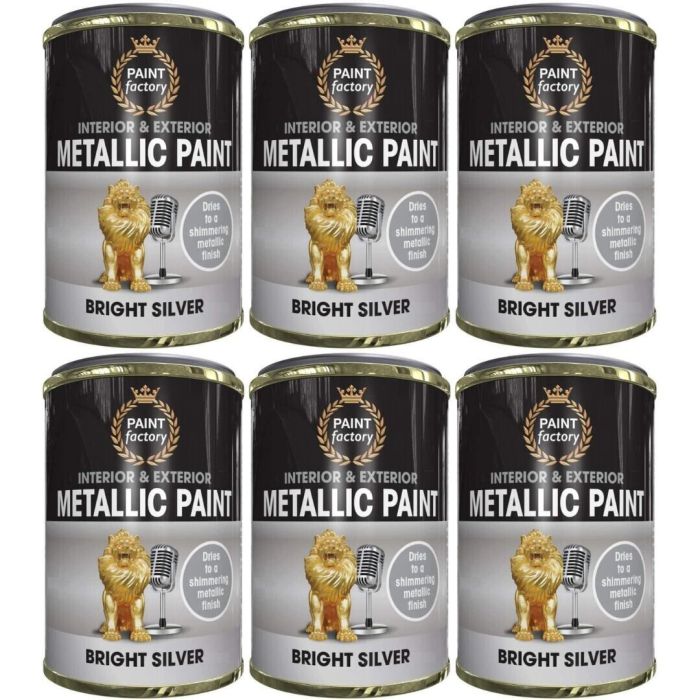 Paint Factory Metallic Paint Interior & Exterior Bright Silver 300ml - Pack of 6
