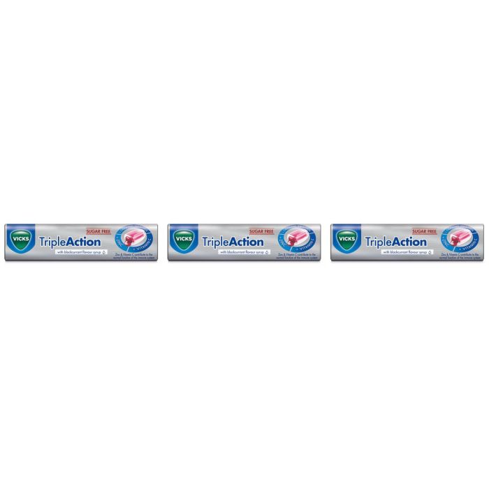 Vicks Triple Action Sugar Free Lozenges BlackCurrant 42GM - Pack of 3