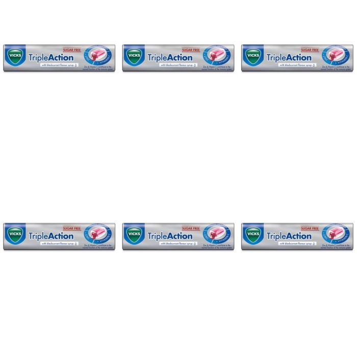 Vicks Triple Action Sugar Free Lozenges BlackCurrant 42GM - Pack of 6