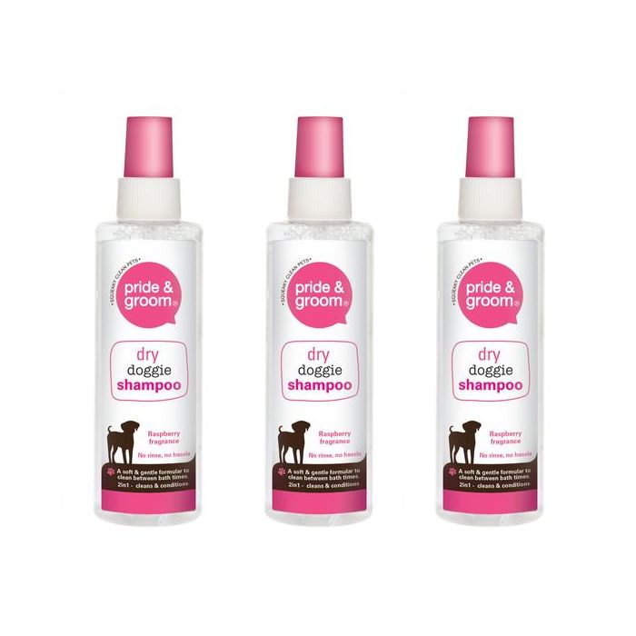 Pride & Groom Dry Doggie Shampoo Spray Raspberry 200ml - Pack of 3