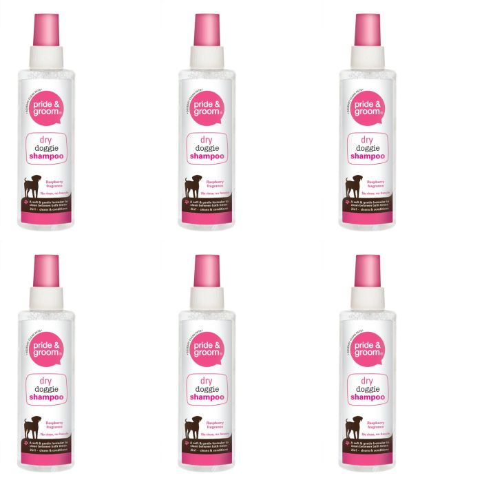 Pride & Groom Dry Doggie Shampoo Spray Raspberry 200ml - Pack of 6