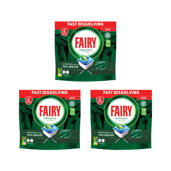 Fairy Original All-In-One Dishwasher Tablets 14 Capsules - Pack of 3