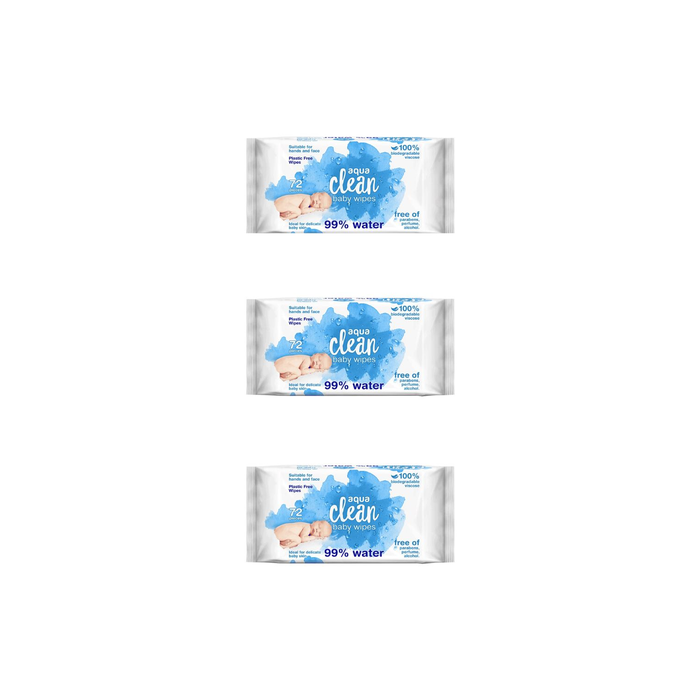 Aqua Clean Baby Wet Wipes 72s pack on a clean nursery changing table
