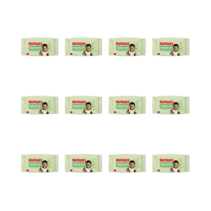 Huggies Natural Care Baby Wipes pack of 48 on a clean nursery changing table
