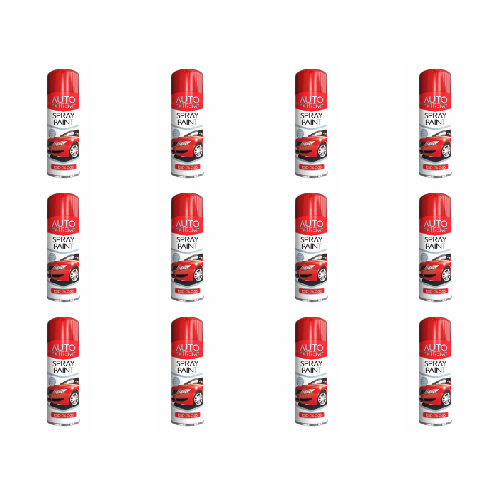 Rapide Auto Extreme All Purpose Spray Paint Can Red Gloss Finish 250ml - Pack of 12
