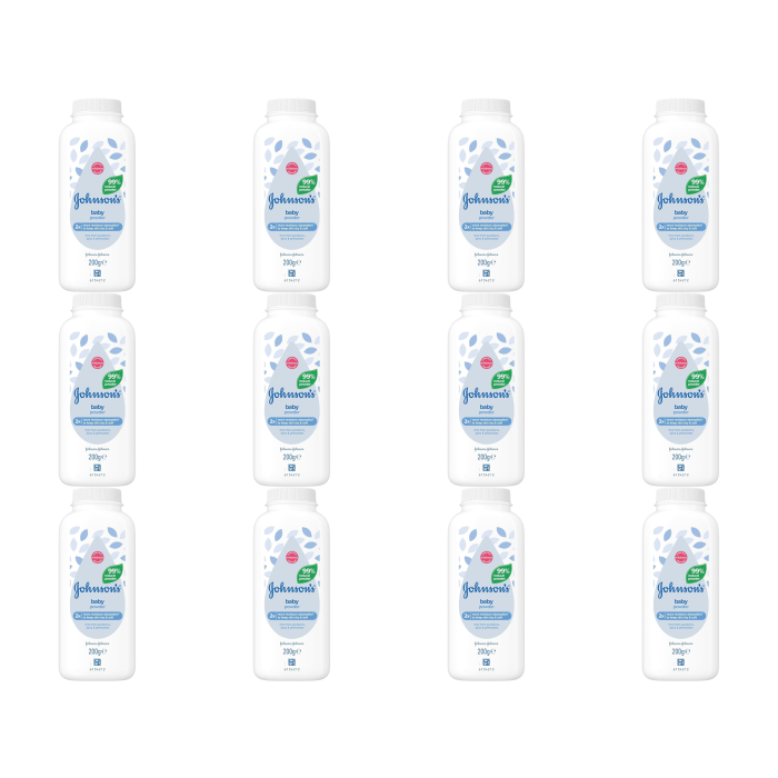 Johnson's Baby Powder Natural 200g bottle on a clean changing table surface
