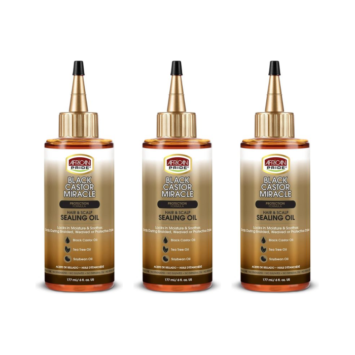 African Pride Black Castor Hair & Scalp Sealing Oil 6 oz - Pack of 3