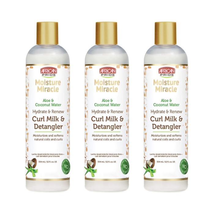 African Pride Aloe & Coconut Water Curl Milk & Detangler 12oz - Pack of 3