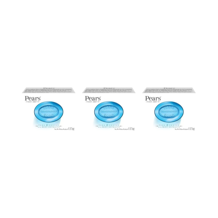 Pears Pure & Gentle Transparent Soap with Mint Extracts 125g - Pack of 3