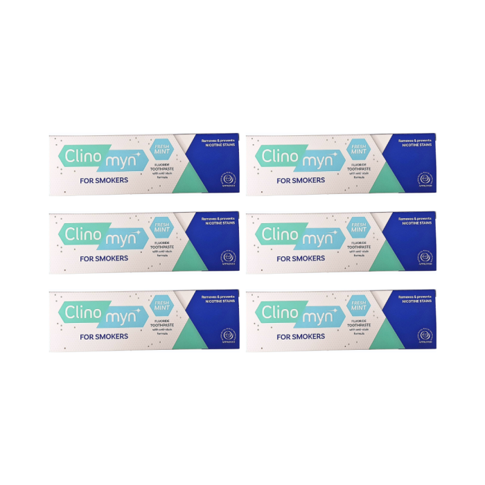 Clinomyn Fresh Mint Fluoride Toothpaste for Smokers with Anti-Stain Formula 75ml - Pack of 6