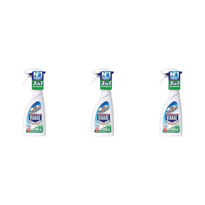 Viakal 3-in-1 Bathroom Limescale Remover Anti-Bacterial Spray 500ml - Pack of 3