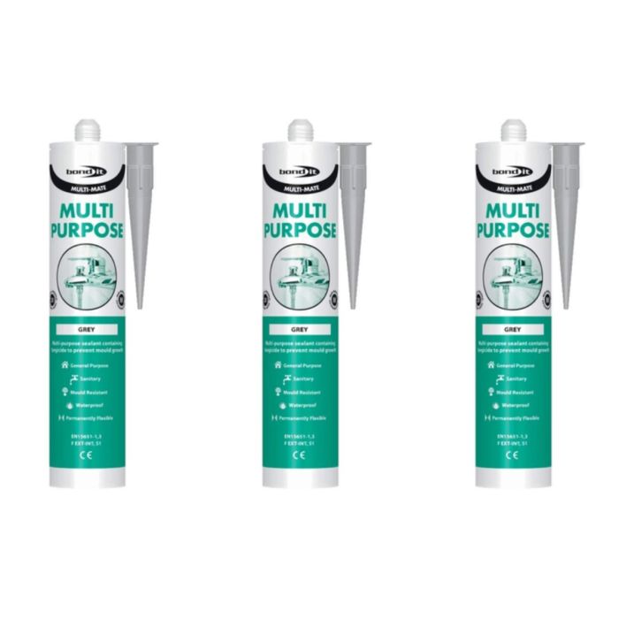 Bond It Multi-Mate Multipurpose Sealant Grey EU3  - Pack of 3